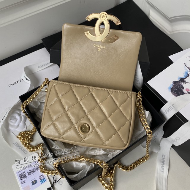 Chanel專櫃新款23p大logo鏈條包 小號AS3854 香奈兒復古油蠟皮腋下包單肩斜挎女包 djc5419